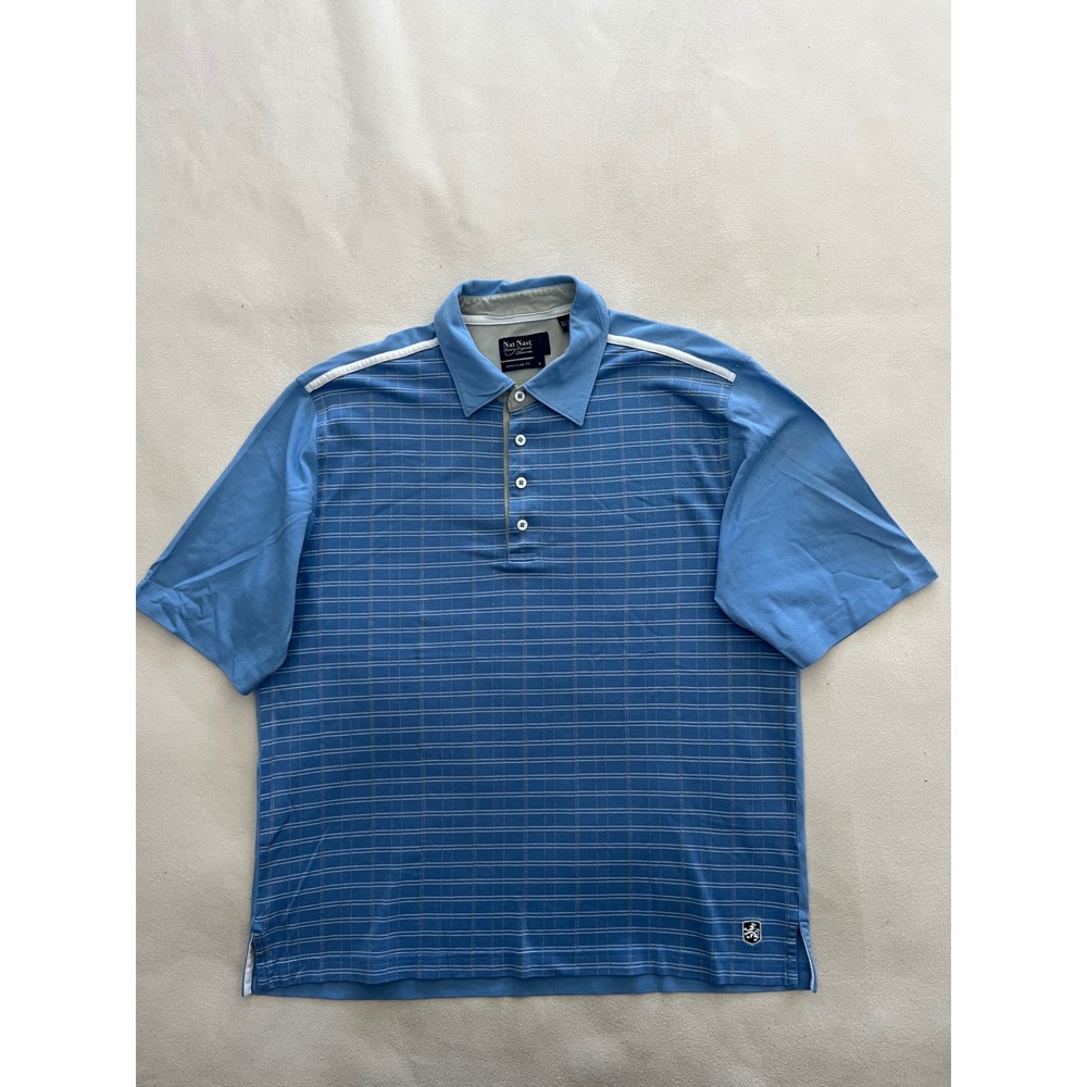 Nat Nast Luxury Originals Blue Grid Polo Shirt Mens Large American Fit Cotton